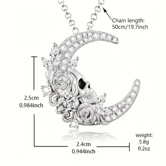 Necklace Moon Skull Rhinestones Gems Red Emo Goth Black Scene Heart Trendy Style - Picture 3 of 3